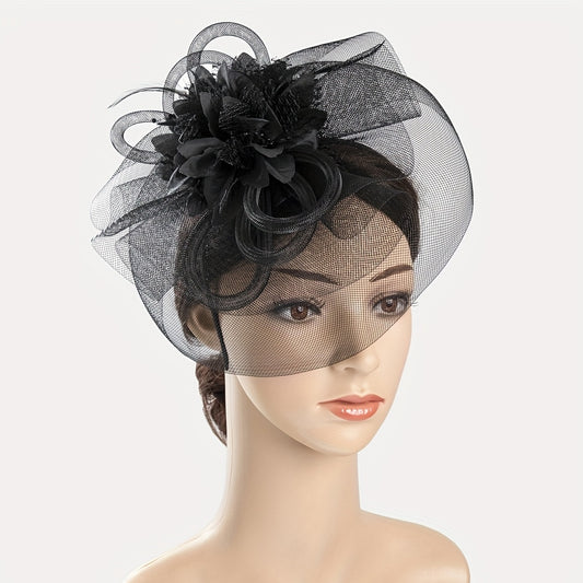 1pc Women Hair Accessories Mesh Flower Faux Feather Mesh Veil For Birthday Jockey Club Wedding Derbyhat Church Hat Accessories
