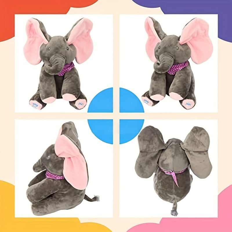 Hide-And-Seek Elephant Plush Toy, Baby Girl Hide-And-Seek Game Toy Singing Interactive Musical Toys, a Good Gift for Girls Over 6 Years Old Activity Ear Hide-And-Seek Bear Doll