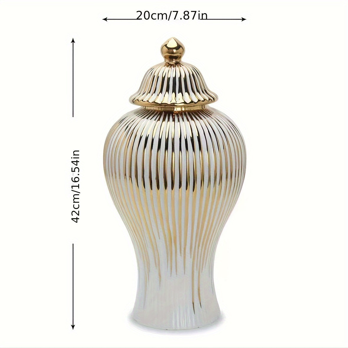 Elegant Ceramic Vase with Gold-Plated Trim - Striped Design for Home Decor, Perfect for Living Room & Entryway