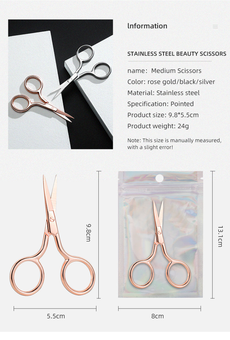 Stainless Steel Pointed Tip Scissors - A Pair Of Black Fish Line With Rose Golden Handles - Ideal For Trimming Eyebrows, Eyelashes, Embroidery, And Various Beauty Tasks