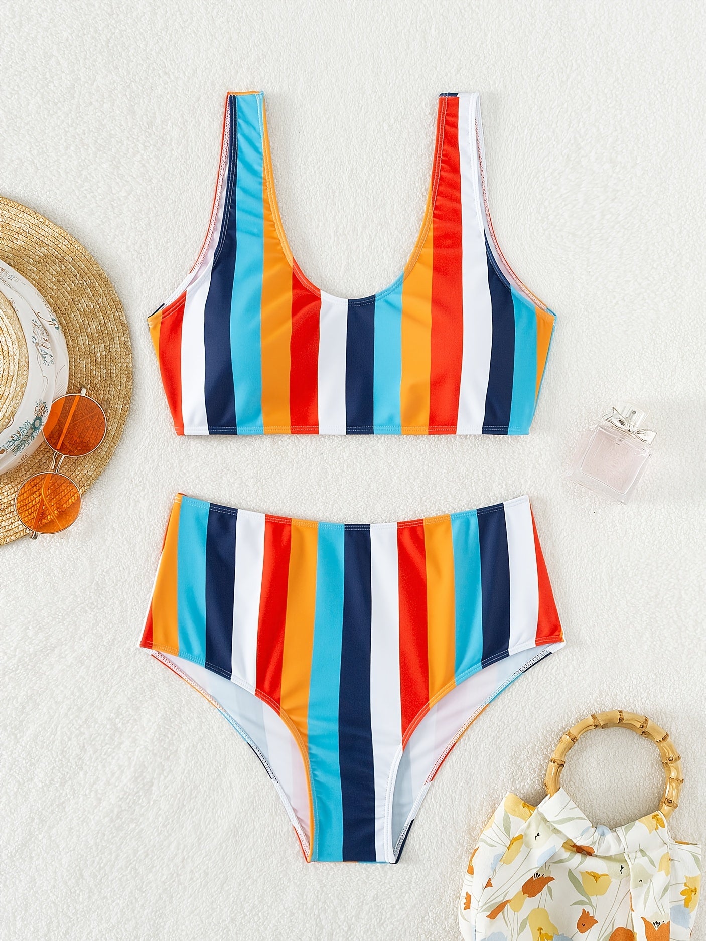 Striped Color Block Two-Piece Swimsuit