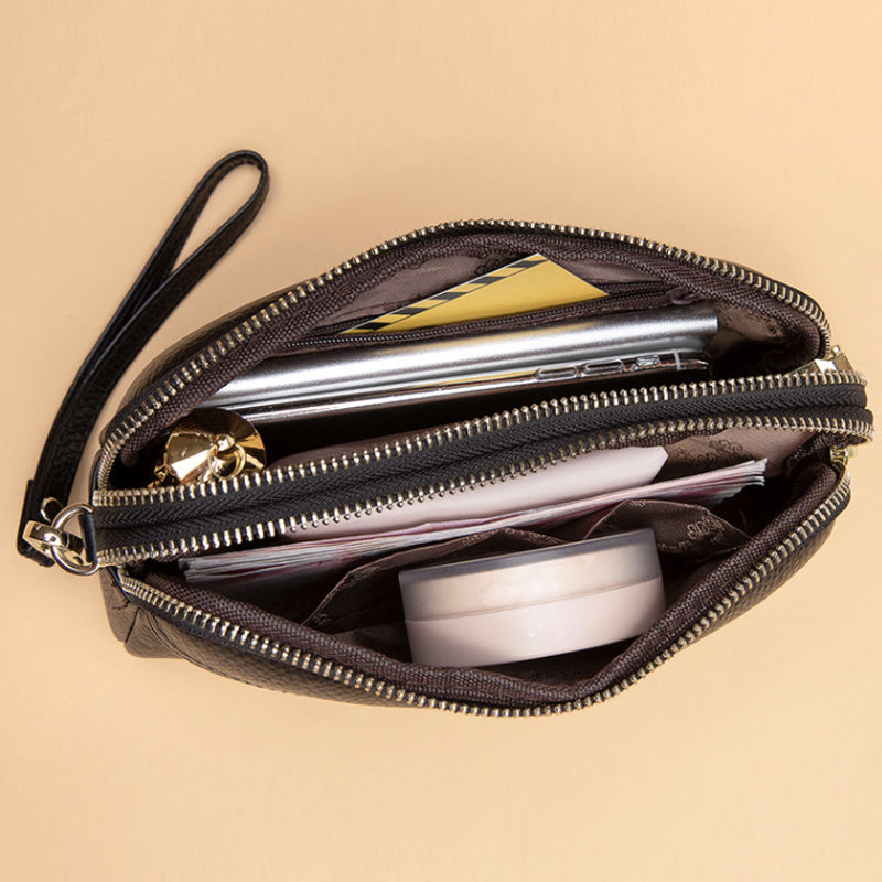 Small Zipper Crossbody Bag, Women's Double Layer Clutch Purse, Solid Color Wristlet Wallet