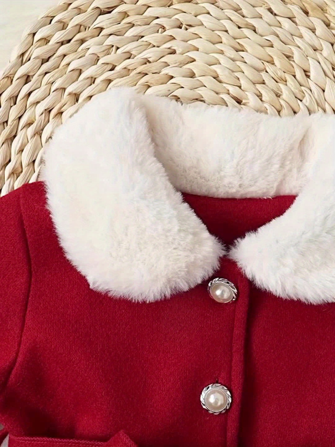Fashionable And Versatile Coat for Baby Girls in Autumn And Winter, a Perfect Mother'S Day Gift. Adorable Plush Coat with a Bow And Collar, Designed for a Sweet Princess Look. Soft And Comfortable Outerwear to Keep Baby Warm