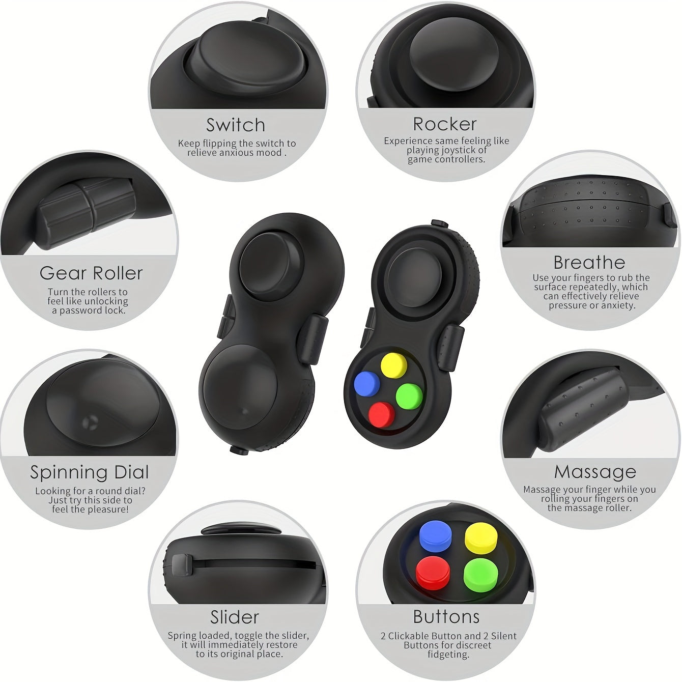 Fidget Pad With 8 Fidget Functions, Fidget Controller Stress Reducer, Fidget Toy Cube Relieves Stress And Anxiety Toys Christmas, Halloween, Thanksgiving Day easter gift