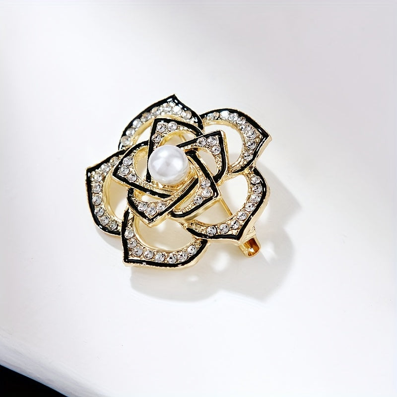 Hollow Out Flower Alloy Brooch Pin Inlaid Faux Pearls Exquisite Pin Accessories Female