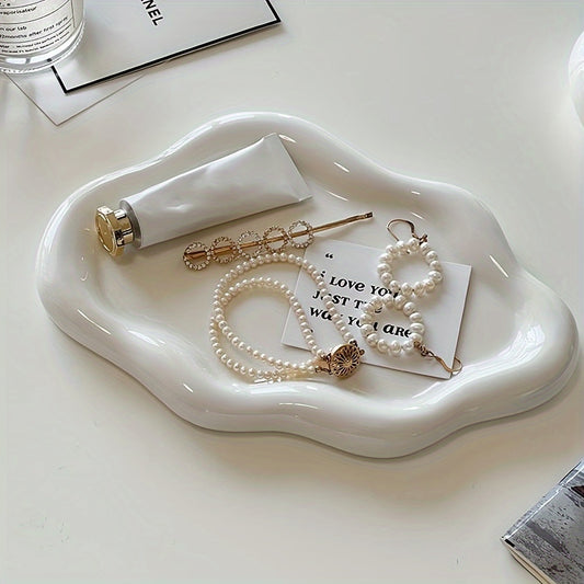1pc Cloud Ceramic Tray - Sleek Single-Layer Design with Exquisite Light Luxury Finish, Spacious Jewelry Storage, Elegant Perfume Display, and Convenient Key Storage - Perfect for Home, Living Room, or Office Decor, Ideal Gift