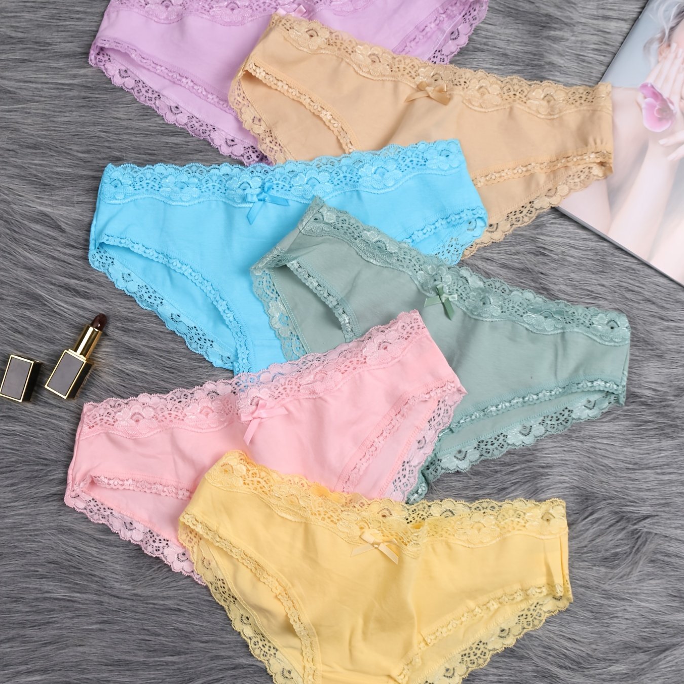 6 pcs Breathable Lace Low Waist Women's Briefs - Fresh and Comfortable Bikini Panties