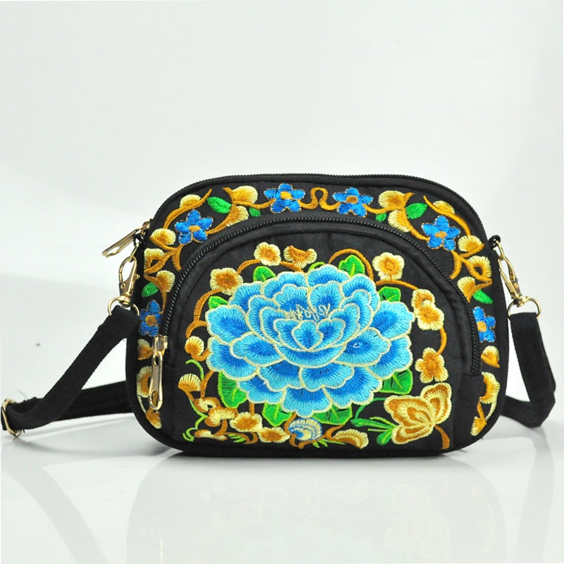 Women's Crossbody Bag - Embroidered Floral Design, Lightweight Canvas with Polyester Lining - Casual & Travel | Removable Strap | Zipper Closure & Phone Pocket