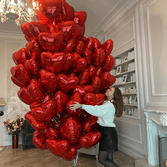 10 Pack 45.72 cm Red Heart-Shaped Foil Balloons - Metallic Glossy Valentine's Day Decorations for Parties, Romantic Events, Indoor & Outdoor Decor, Romantic Decorations | Metallic Finish | Reflective Surface