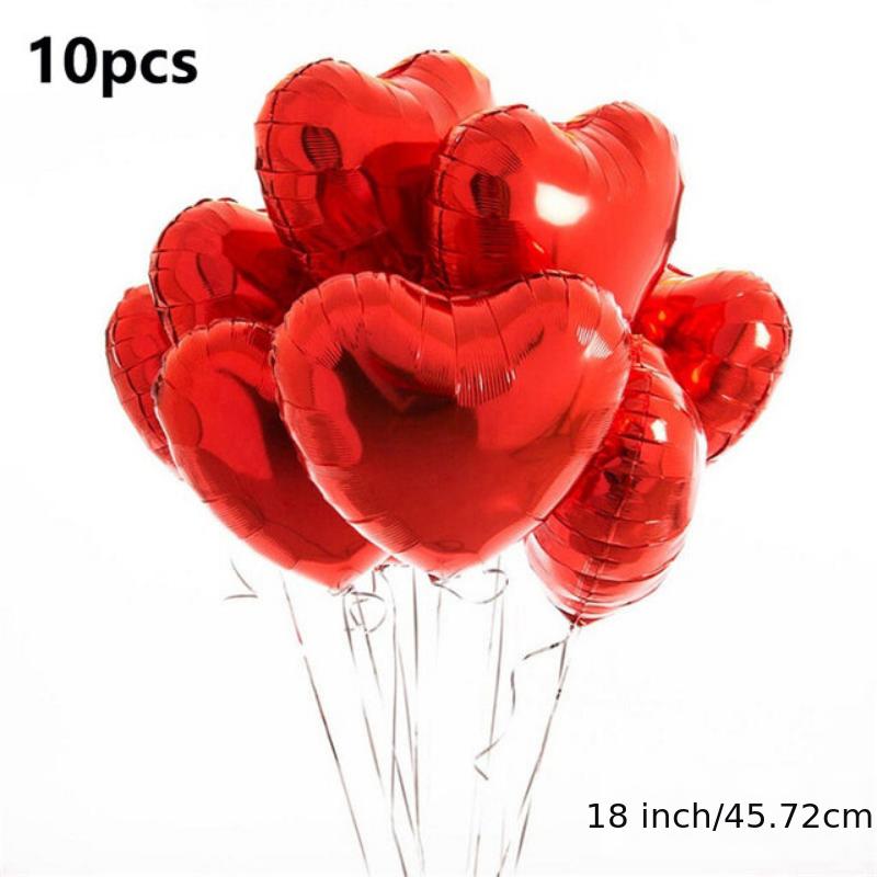 10 Pack 45.72 cm Red Heart-Shaped Foil Balloons - Metallic Glossy Valentine's Day Decorations for Parties, Romantic Events, Indoor & Outdoor Decor, Romantic Decorations | Metallic Finish | Reflective Surface
