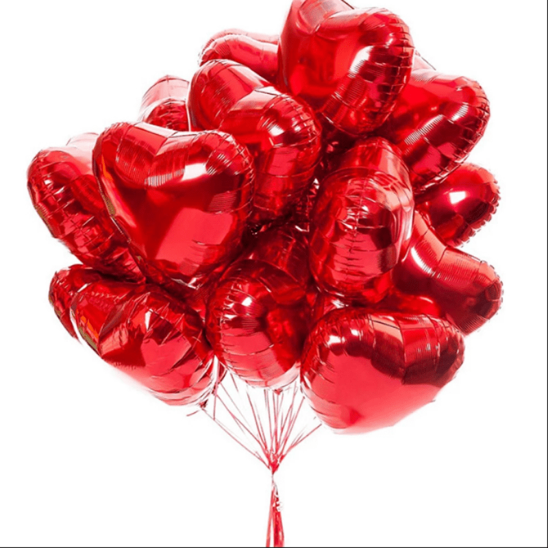 10 Pack 45.72 cm Red Heart-Shaped Foil Balloons - Metallic Glossy Valentine's Day Decorations for Parties, Romantic Events, Indoor & Outdoor Decor, Romantic Decorations | Metallic Finish | Reflective Surface