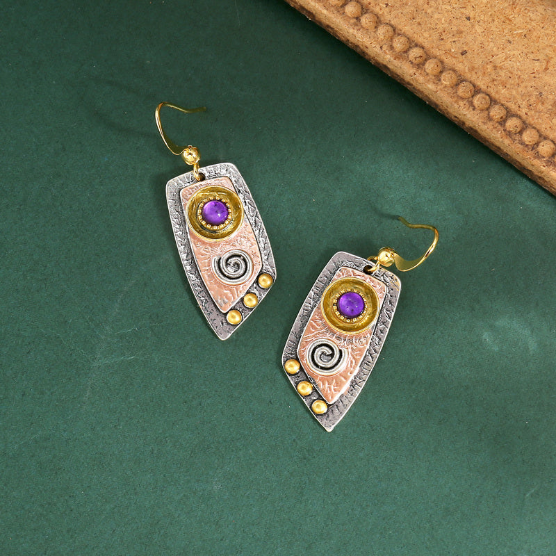 Vintage Drop Earrings Bohemian Simple Irregular Shape Metal Engraved Pattern Dangle Earrings Cartilage Piercing Jewelry Gift For Women