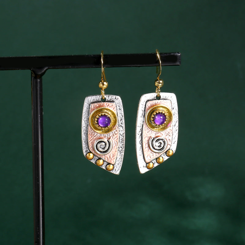 Vintage Drop Earrings Bohemian Simple Irregular Shape Metal Engraved Pattern Dangle Earrings Cartilage Piercing Jewelry Gift For Women