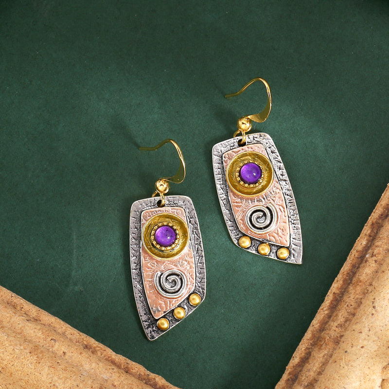Vintage Drop Earrings Bohemian Simple Irregular Shape Metal Engraved Pattern Dangle Earrings Cartilage Piercing Jewelry Gift For Women