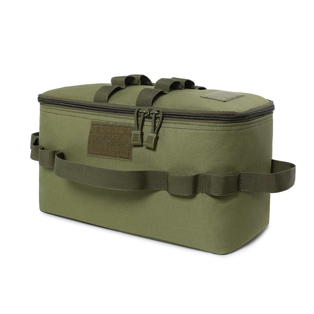 Rugged Comfort| Durable Oxford Cloth Camping Gas Tank Storage Bag with Ground Nail & Cookware Compartments - Portable, Multi-Pocket Design for Outdoor Adventures, Green