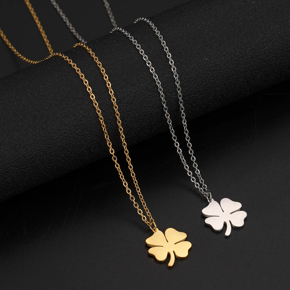 Four-leaf Clover Necklace Lucky Stainless Steel Necklaces For Women Men Pendant Choker Best Wishes Engagement Jewelry
