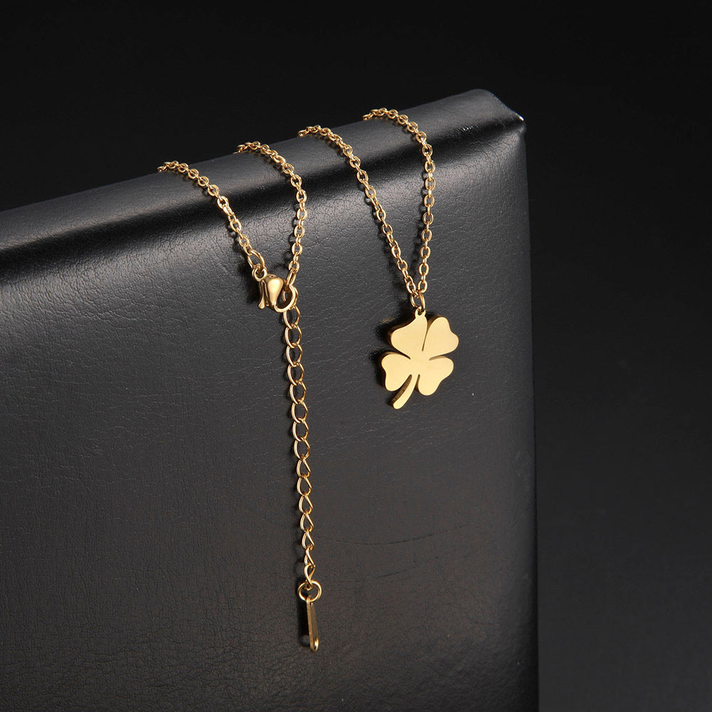 Four-leaf Clover Necklace Lucky Stainless Steel Necklaces For Women Men Pendant Choker Best Wishes Engagement Jewelry