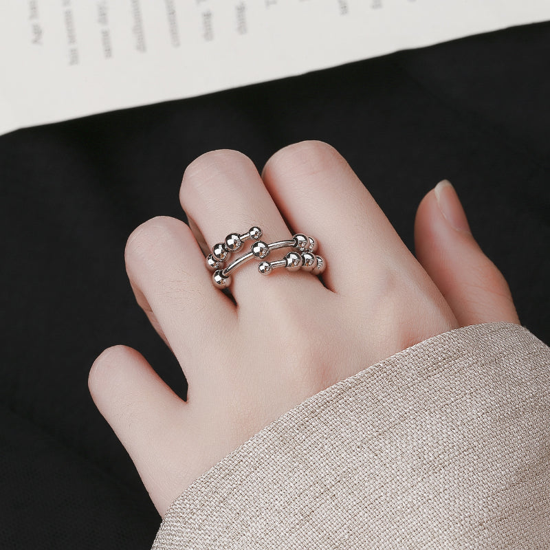 Stainless Steel Relief Ring Open Adjustable Size Creative Beads Fidget Ring Gift for Women