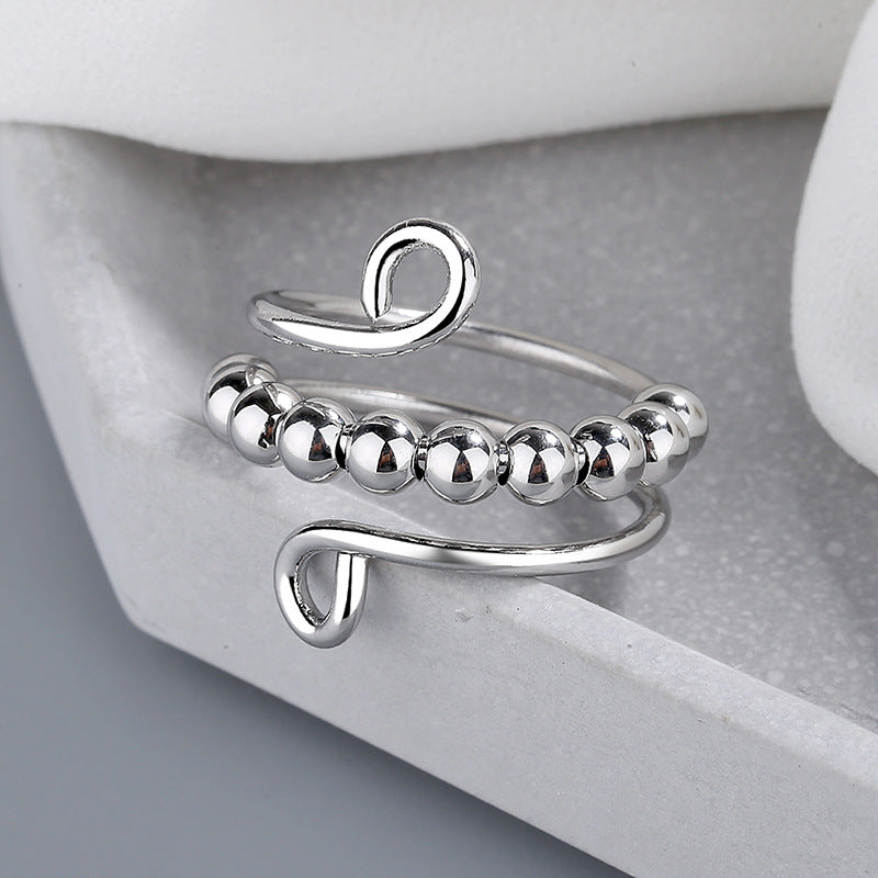 Stainless Steel Relief Ring Open Adjustable Size Creative Beads Fidget Ring Gift for Women