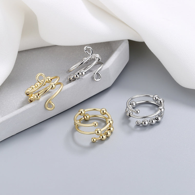 Stainless Steel Relief Ring Open Adjustable Size Creative Beads Fidget Ring Gift for Women