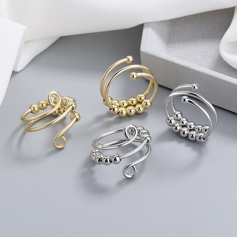 Stainless Steel Relief Ring Open Adjustable Size Creative Beads Fidget Ring Gift for Women