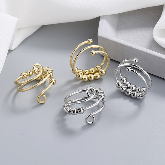 Stainless Steel Relief Ring Open Adjustable Size Creative Beads Fidget Ring Gift for Women