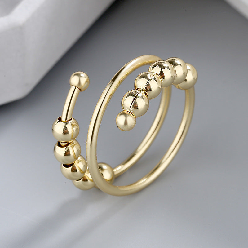 Stainless Steel Relief Ring Open Adjustable Size Creative Beads Fidget Ring Gift for Women