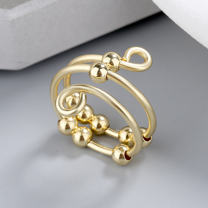 Stainless Steel Relief Ring Open Adjustable Size Creative Beads Fidget Ring Gift for Women