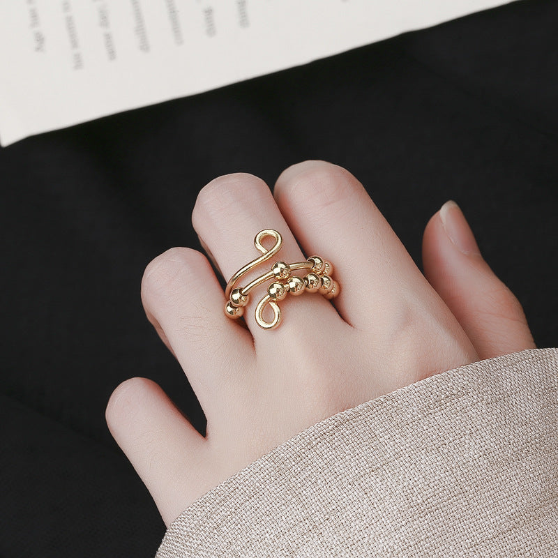 Stainless Steel Relief Ring Open Adjustable Size Creative Beads Fidget Ring Gift for Women