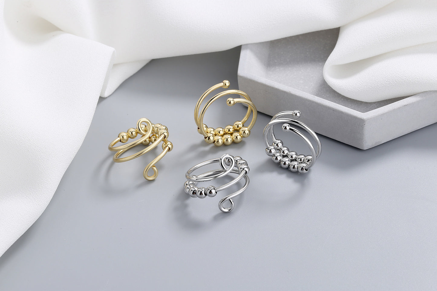 Stainless Steel Relief Ring Open Adjustable Size Creative Beads Fidget Ring Gift for Women