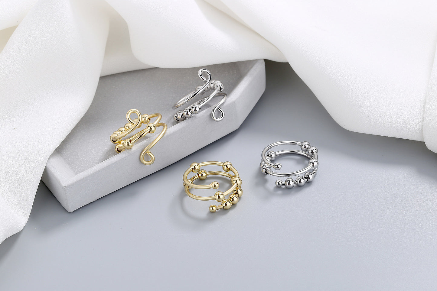 Stainless Steel Relief Ring Open Adjustable Size Creative Beads Fidget Ring Gift for Women