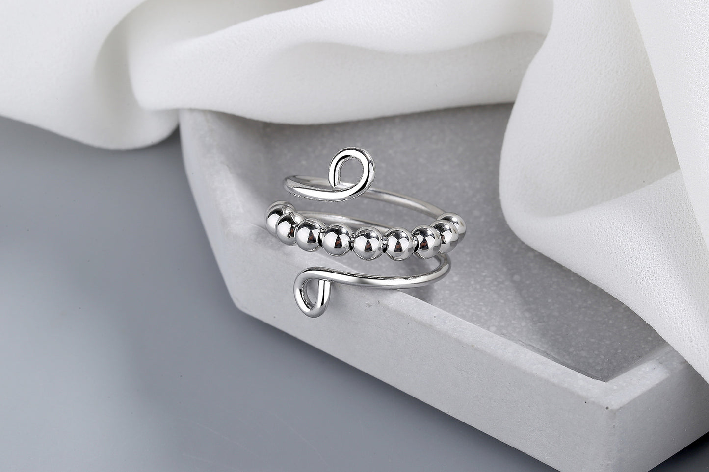 Stainless Steel Relief Ring Open Adjustable Size Creative Beads Fidget Ring Gift for Women