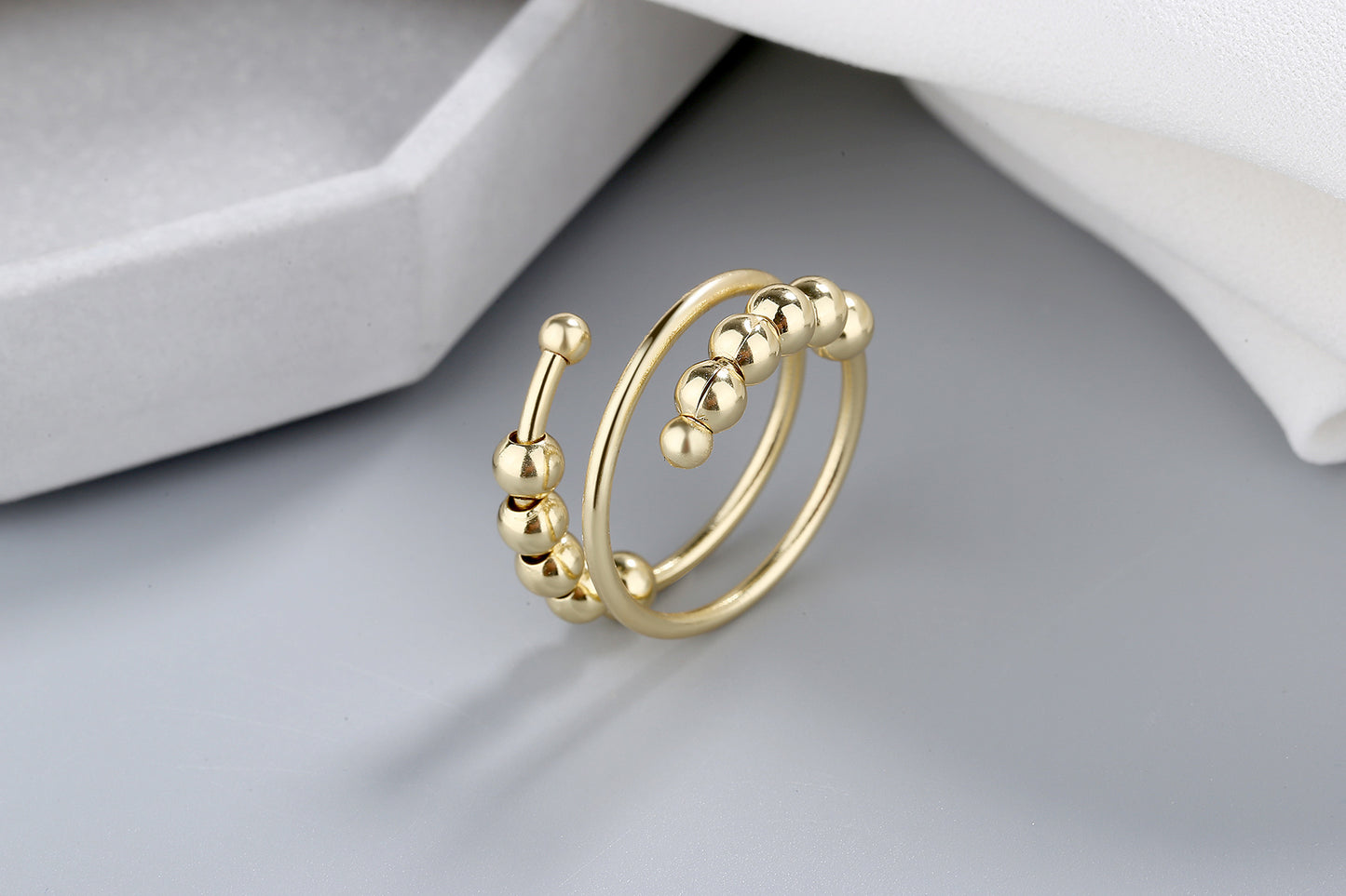 Stainless Steel Relief Ring Open Adjustable Size Creative Beads Fidget Ring Gift for Women