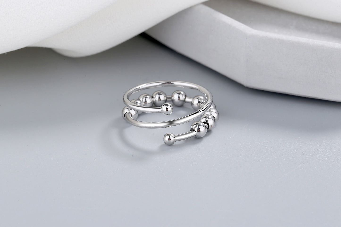 Stainless Steel Relief Ring Open Adjustable Size Creative Beads Fidget Ring Gift for Women