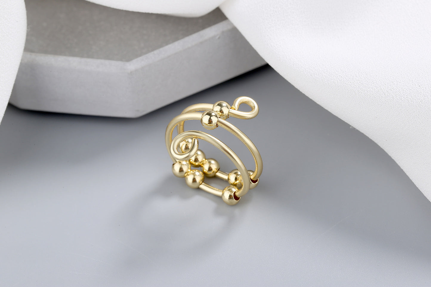 Stainless Steel Relief Ring Open Adjustable Size Creative Beads Fidget Ring Gift for Women