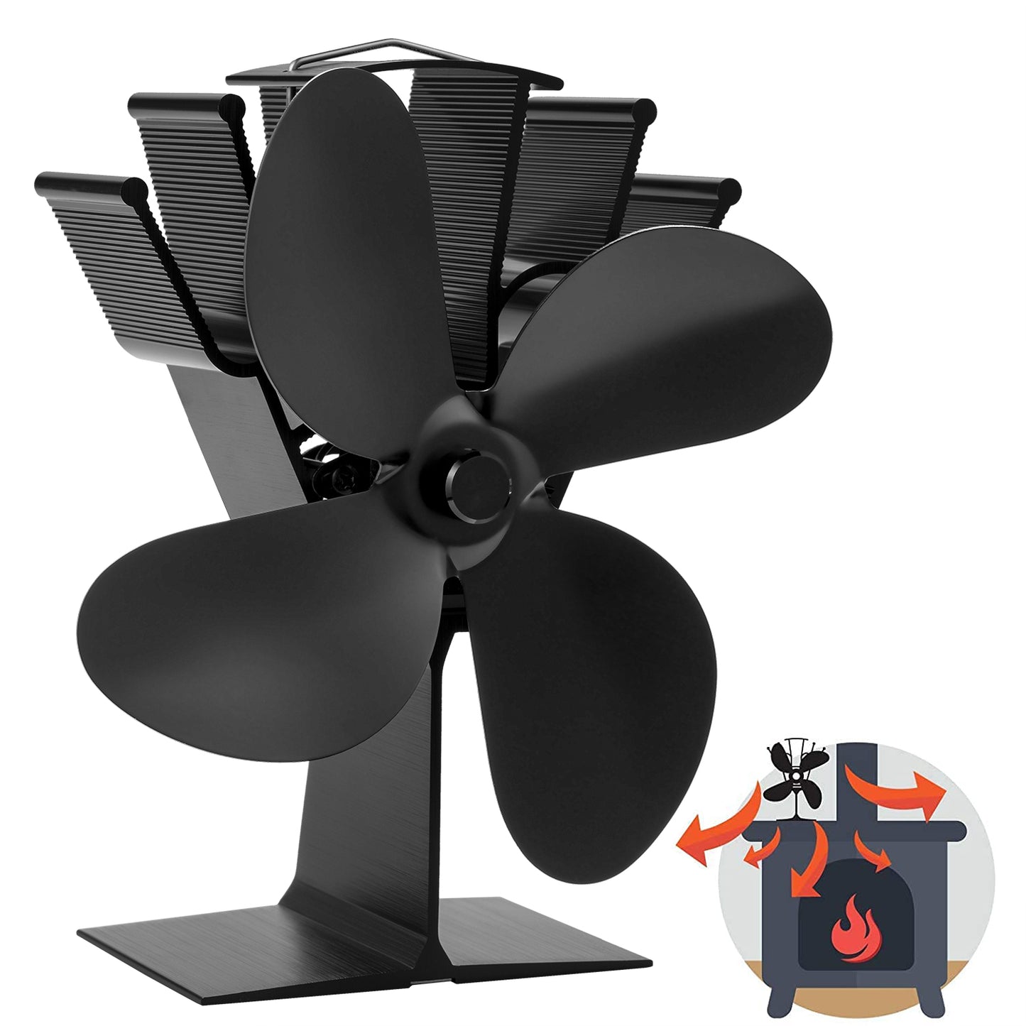 1pc heat powered stove fan, Energy-Efficient 4-Blade Fireplace Fan for Home Comfort and Energy Savings