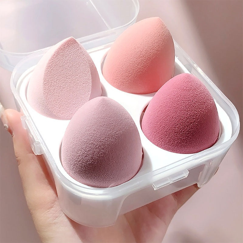 4pcs Premium Makeup Blender Set - Soft & Durable Sponges with Storage Box - Perfect for Foundation & Powder Application - Ergonomic Beauty Tool for Flawless Coverage
