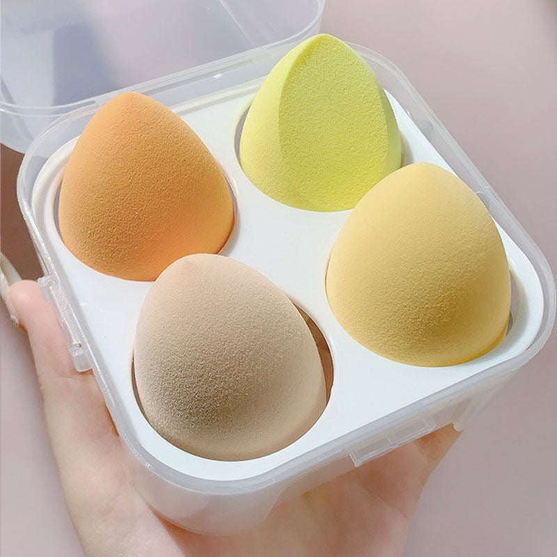 4pcs Premium Makeup Blender Set - Soft & Durable Sponges with Storage Box - Perfect for Foundation & Powder Application - Ergonomic Beauty Tool for Flawless Coverage