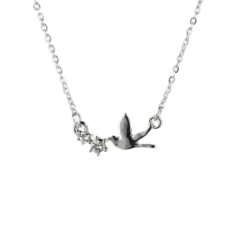 Cute Swallow Shape Pendant Necklace Inlaid Shiny Rhinestones Elegant Neck Jewelry For Women