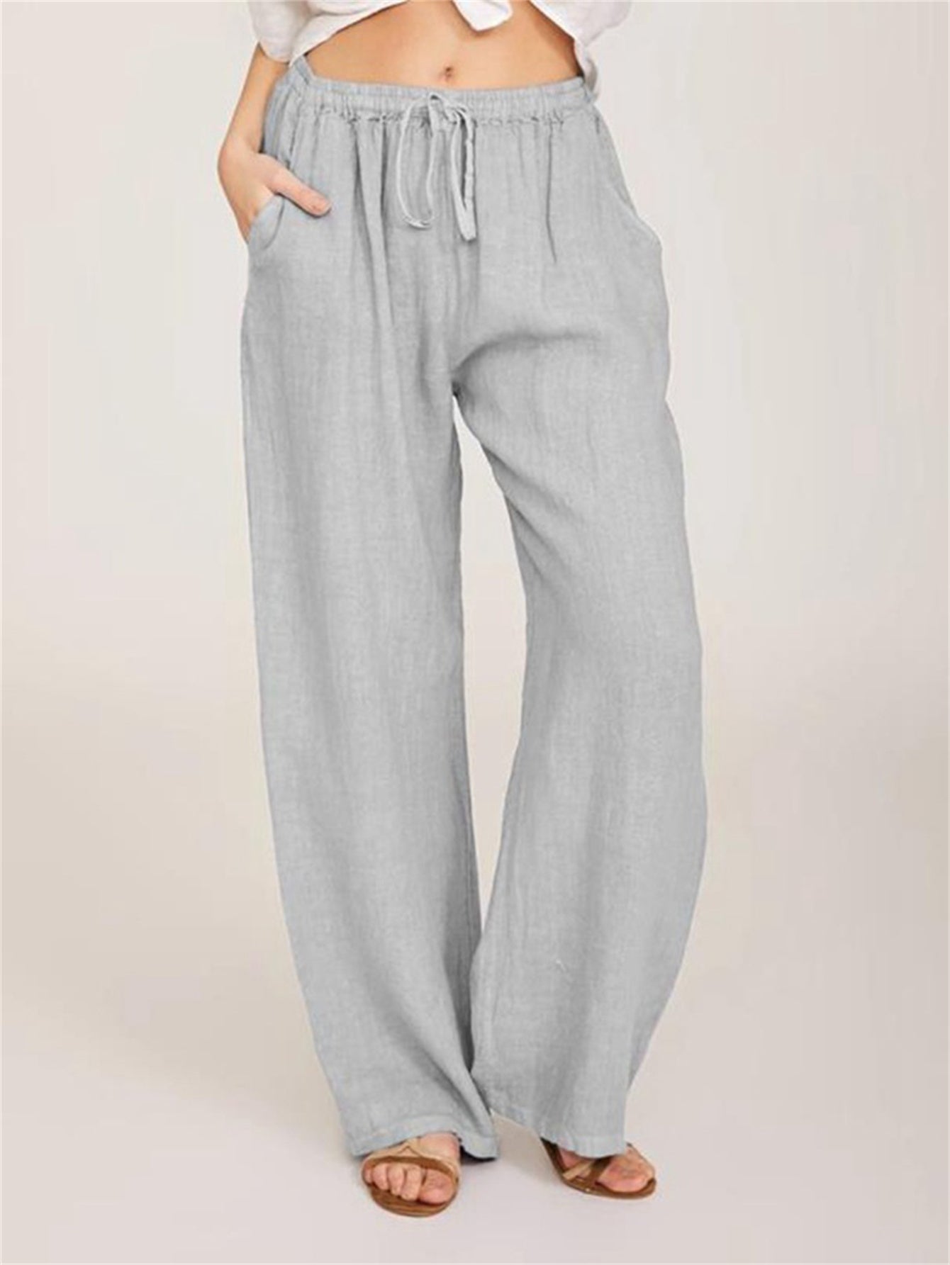 Drawstring Wide Leg Pants, Solid Loose Palazzo Pants, Casual Every Day Pants, Women's Clothing