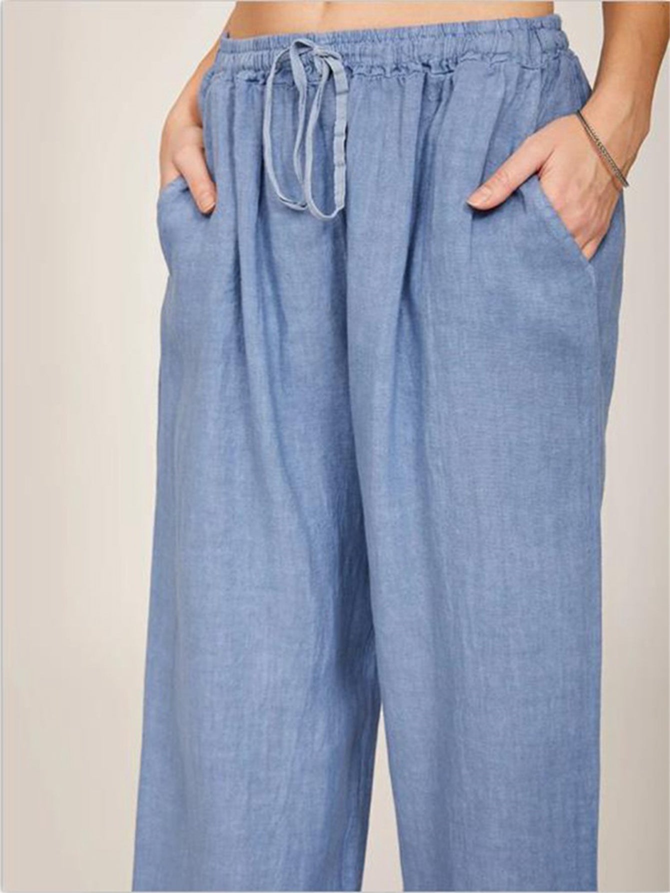 Drawstring Wide Leg Pants, Solid Loose Palazzo Pants, Casual Every Day Pants, Women's Clothing