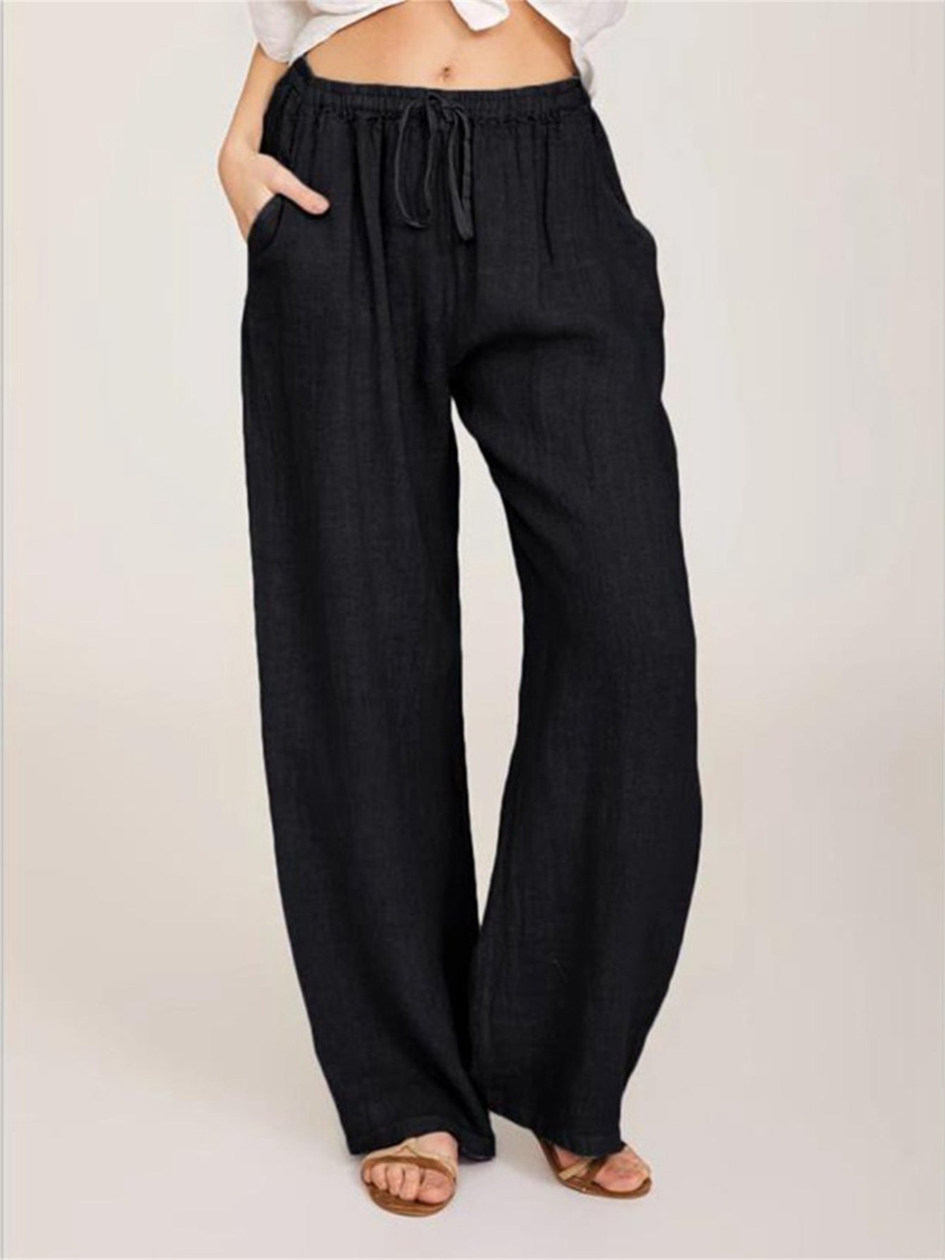 Drawstring Wide Leg Pants, Solid Loose Palazzo Pants, Casual Every Day Pants, Women's Clothing