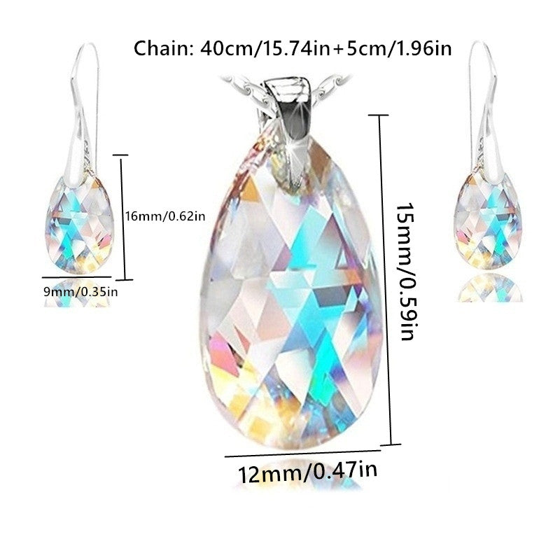 [Fashionable Jewelry] Fashionable Jewelry Set | Colorful Crystal Drop Earrings And a Pendant Necklace