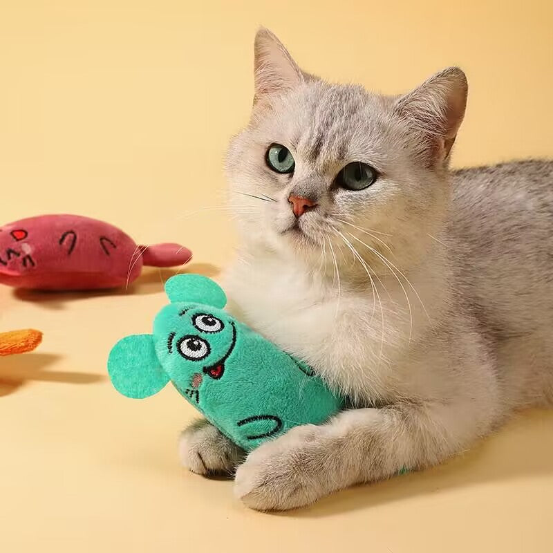 1pc Random Color Plush Cat Toy, Interactive Self-Entertaining Teeth Cleaning Pet Toy for Small Breeds, No Battery Needed