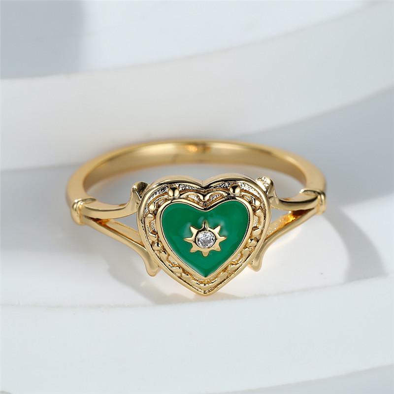 Bohemian Heart Golden Color Ring For Women Love Heart Black Enamel Ring Female Finger Statement Jewelry Valentine's Day Gift