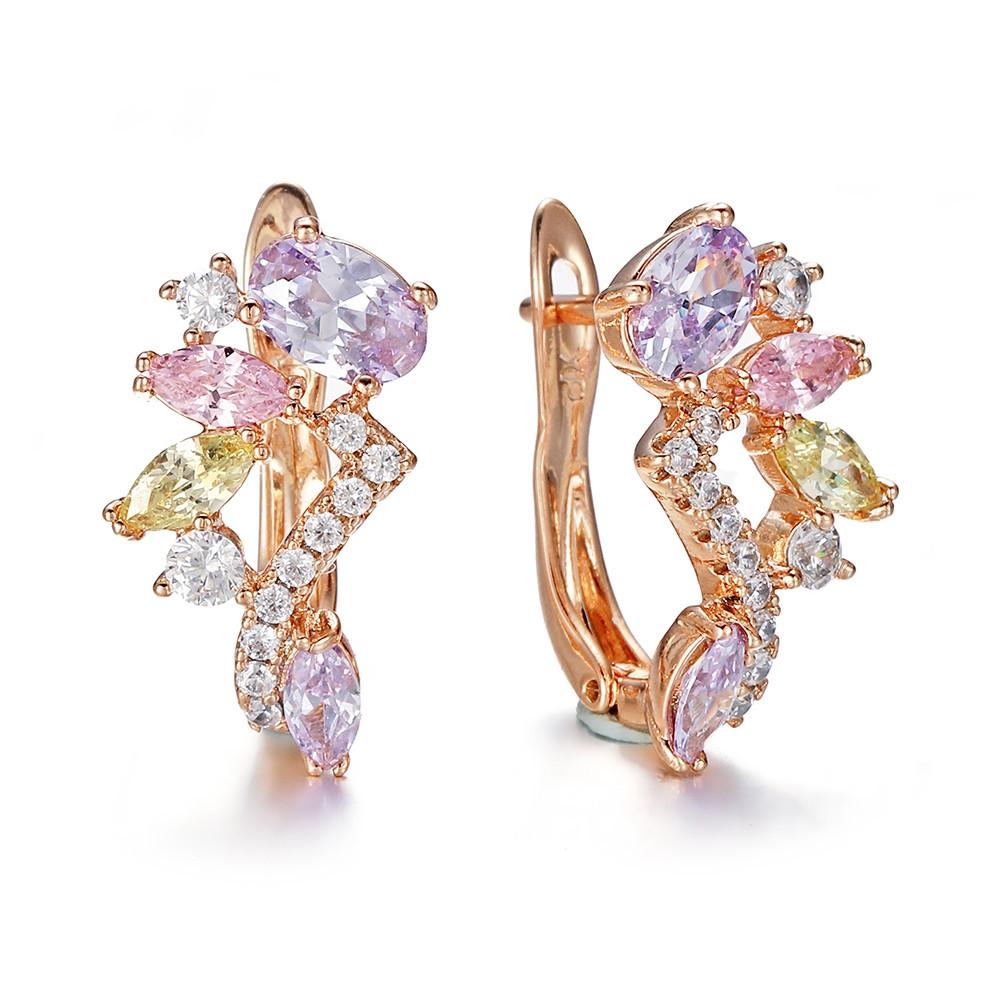 Radiant Multicolor Birthstone Dangle Earrings - Vibrant Marquise Gems in Flower & Leaf Design - Delicate Ear Cuffs for Nature Lovers - Hypoallergenic, Perfect Gift Idea