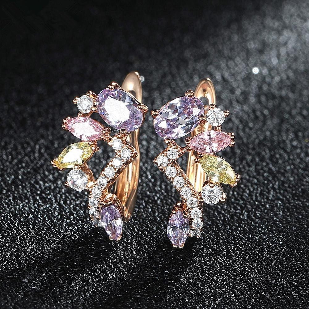 Radiant Multicolor Birthstone Dangle Earrings - Vibrant Marquise Gems in Flower & Leaf Design - Delicate Ear Cuffs for Nature Lovers - Hypoallergenic, Perfect Gift Idea