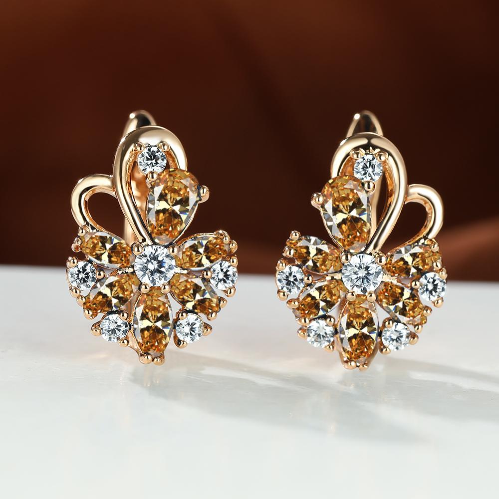 Flower Shape zirconia Clip On Earrings 18K Gold Plated Ornament For Women Girls