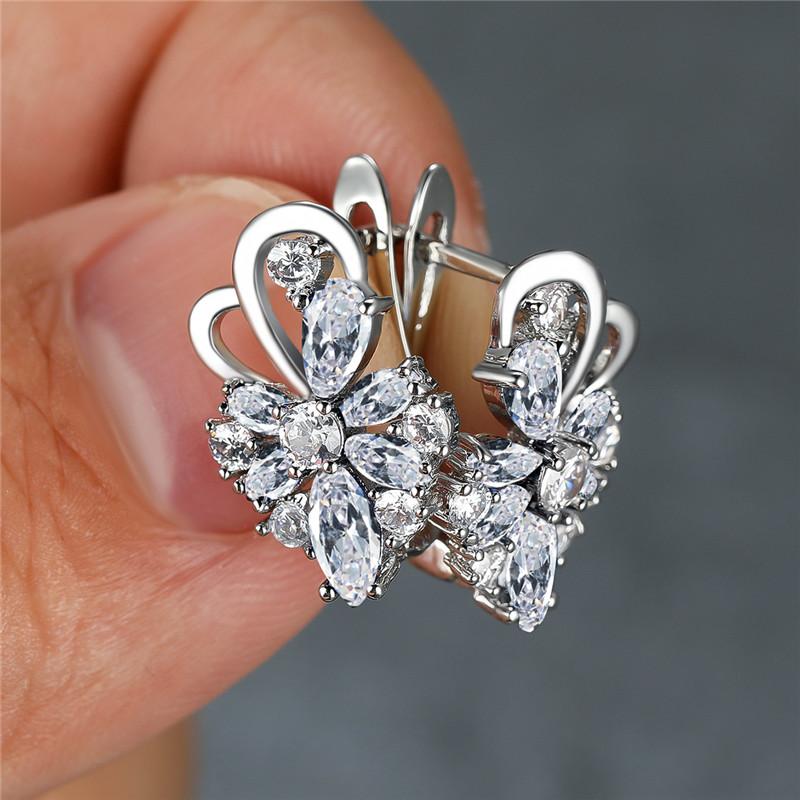 Flower Shape zirconia Clip On Earrings 18K Gold Plated Ornament For Women Girls