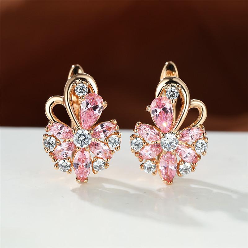 Flower Shape zirconia Clip On Earrings 18K Gold Plated Ornament For Women Girls